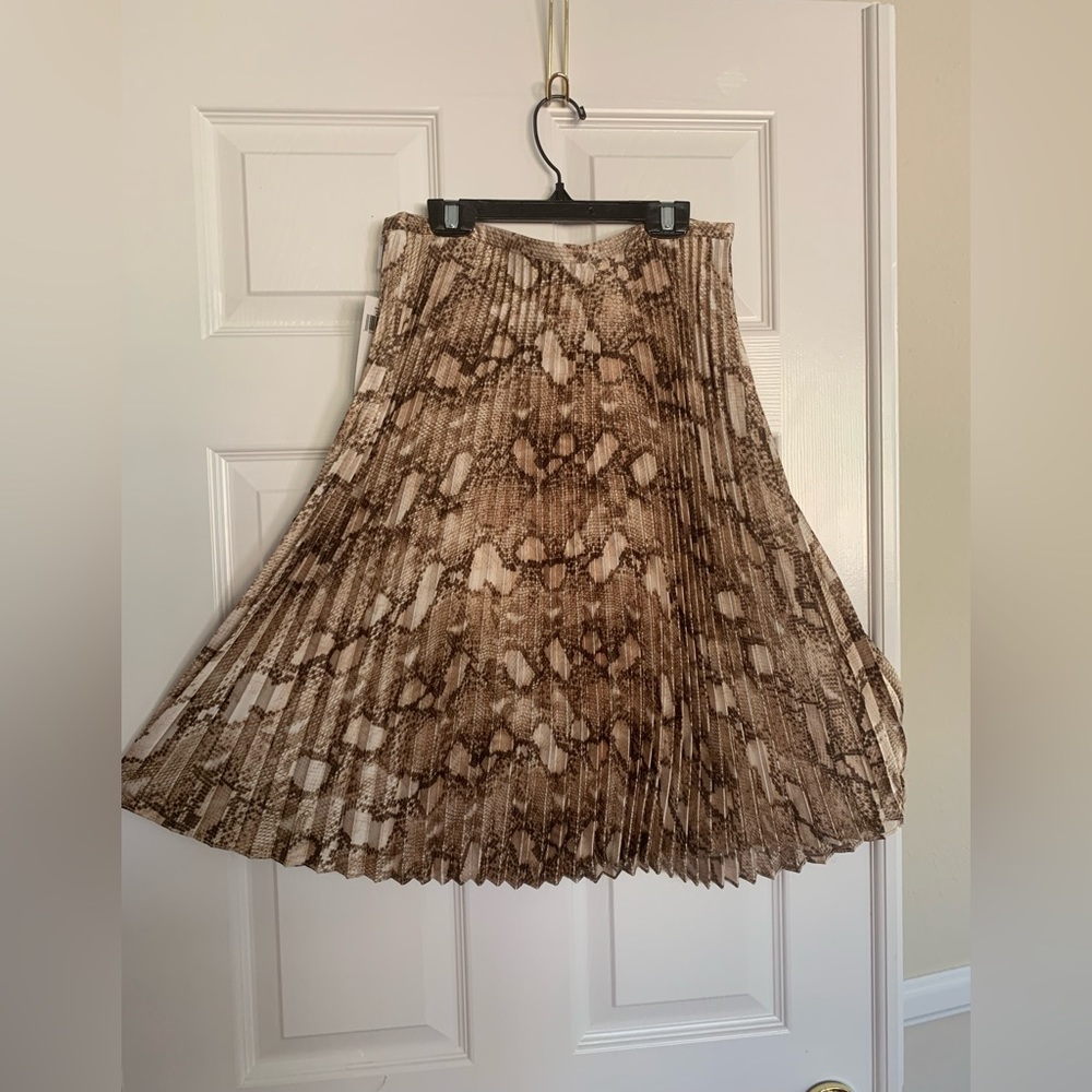 FINAL PRICE NWT Ralph Lauren Skirt: Brown Snake Print, Pleated Knee-Length Zip 8 - Picture 4 of 10
